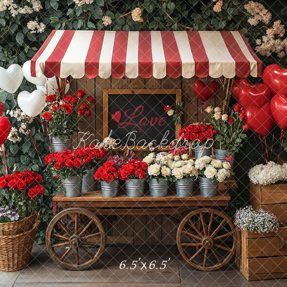 Kate Valentine's Day Flower Cart Heart Balloons Roses Backdrop Designed by Emetselch