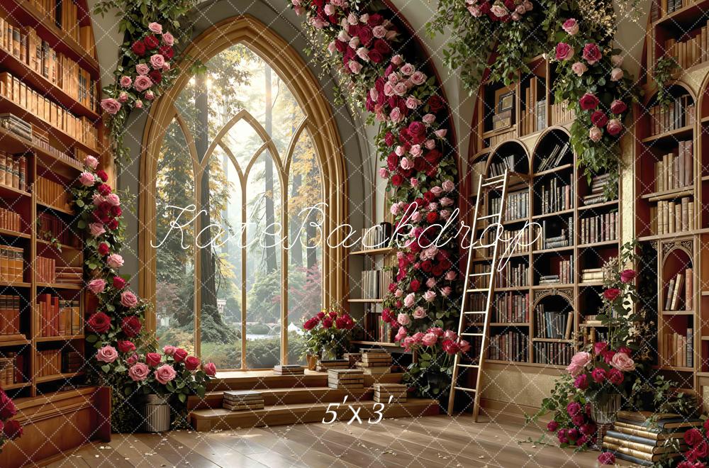 Kate Spring Flower Arch Library Bookshelves Window Backdrop Designed by Mini MakeBelieve