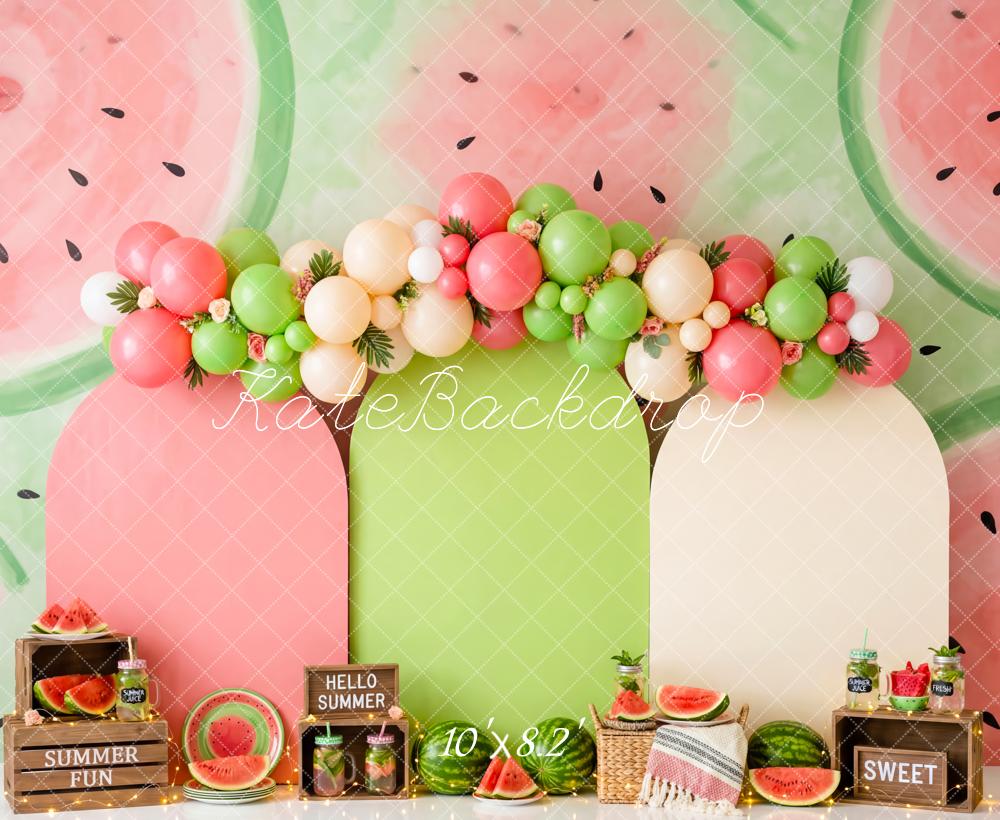 Kate Summer Birthday Watermelon Party Balloon Arch Printed Backdrop Designed by Patty Roberts