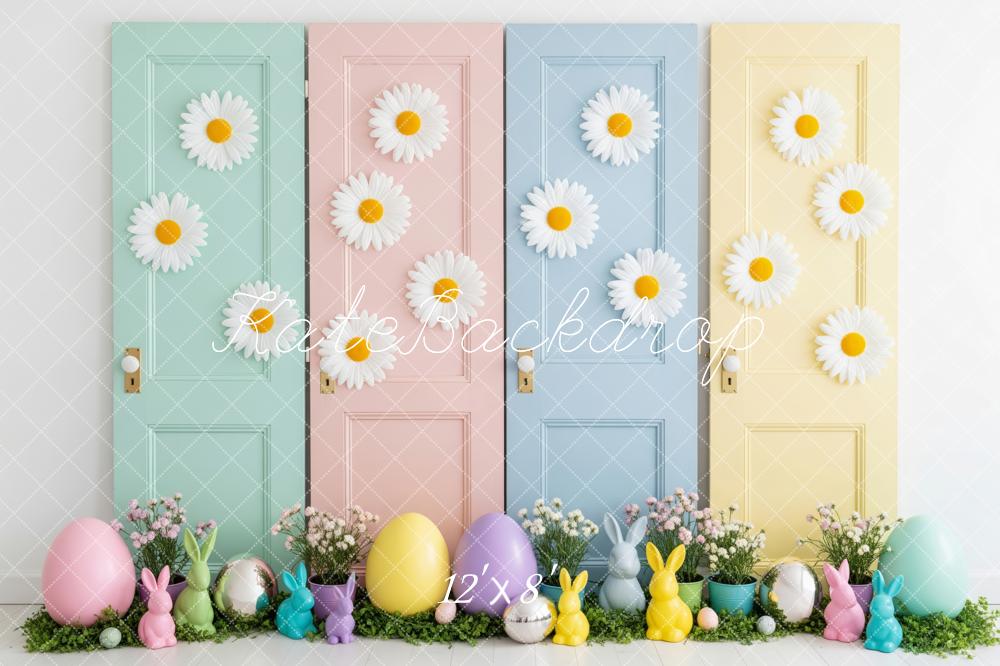 Kate Easter Bunny Pastel Doors Daisies Eggs Printed Backdrop Designed by Patty Roberts