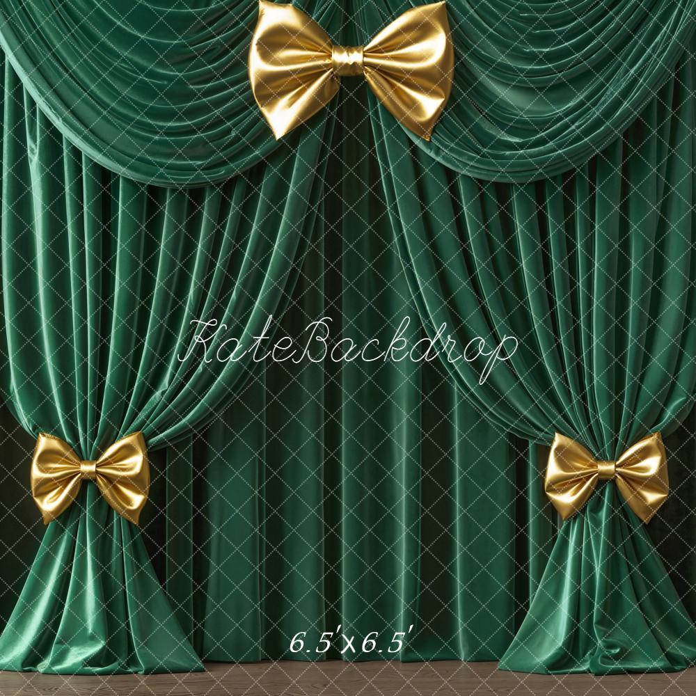 Kate Luxury Green Gold Drapes Curtain Bow Backdrop Designed by Emetselch