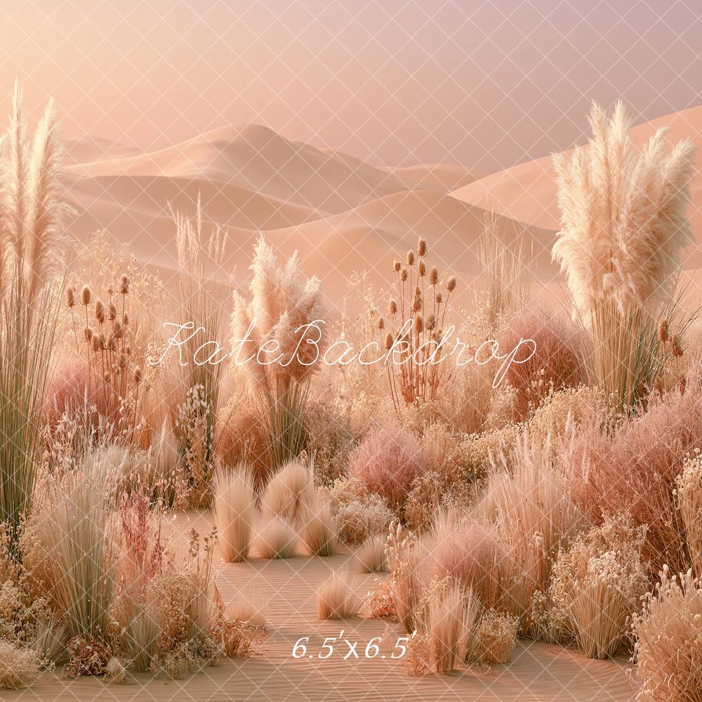 Kate Boho Wild Weeds Beige Pampas Grass Flowers Desert Printed Backdrop Designed by Angela Miller