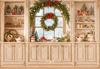 Kerstkeuken Kast Guirlande Planken Foto Achtergrond Designed by Emetselch