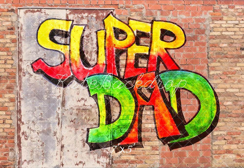 Kate Father's Day Graffiti Super Dad Brick Wall Printed Backdrop Designed by Fantasyphotoart