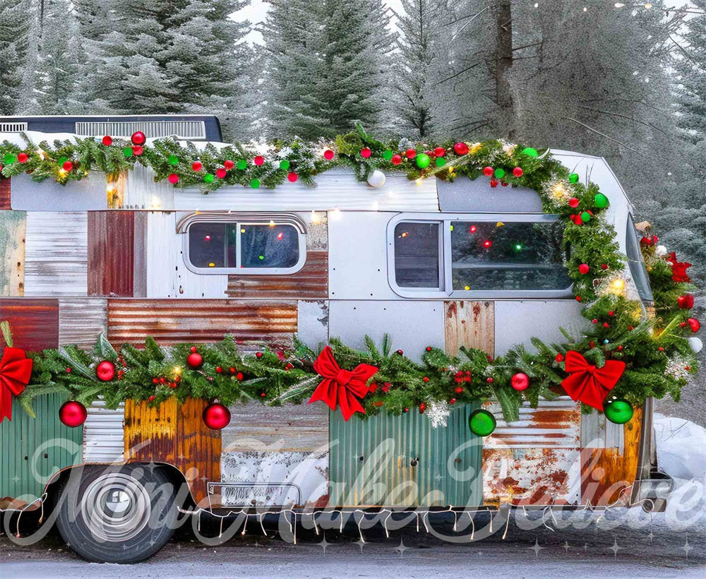 Winter Forest Kerst Kleurvolle Decoratie Gebroken RV Foto Achtergrond Designed by Mini MakeBelieve