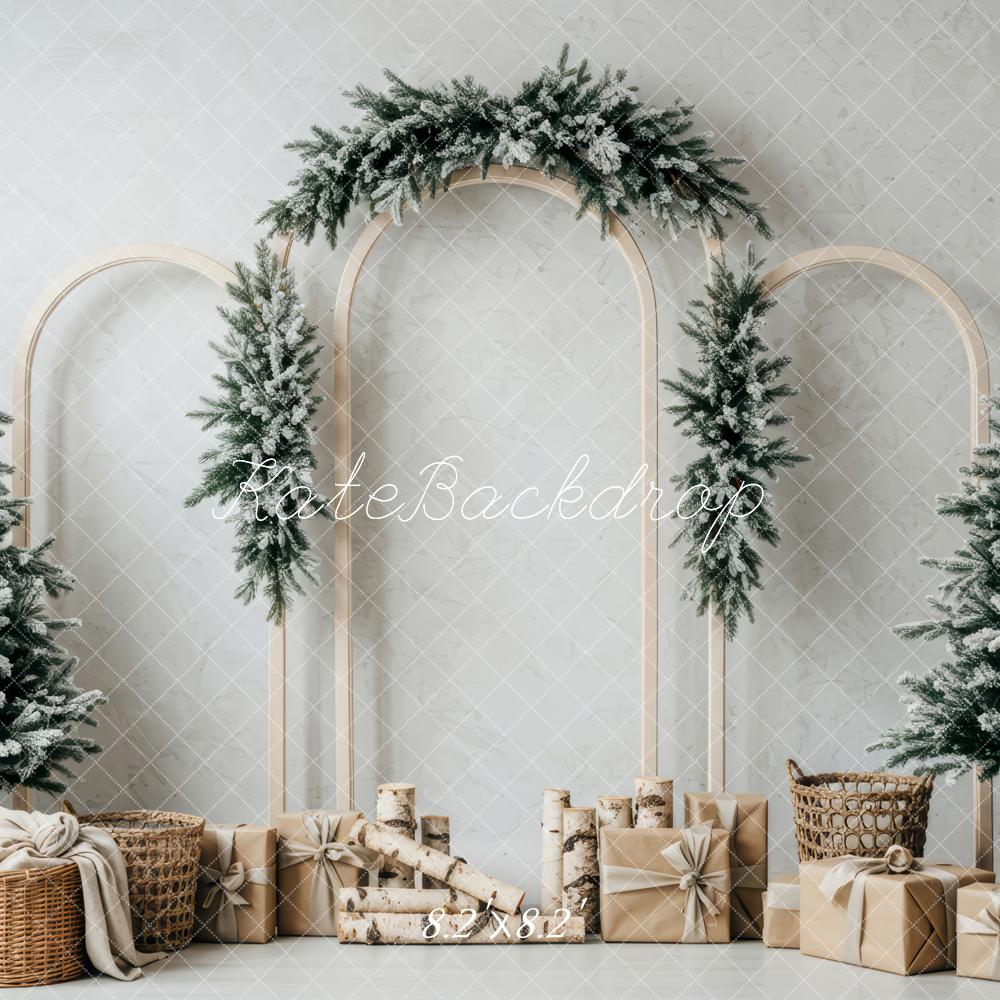 Kate Christmas Snowy Trees Arched Frames Gift Boxes Backdrop Designed by Patty Roberts