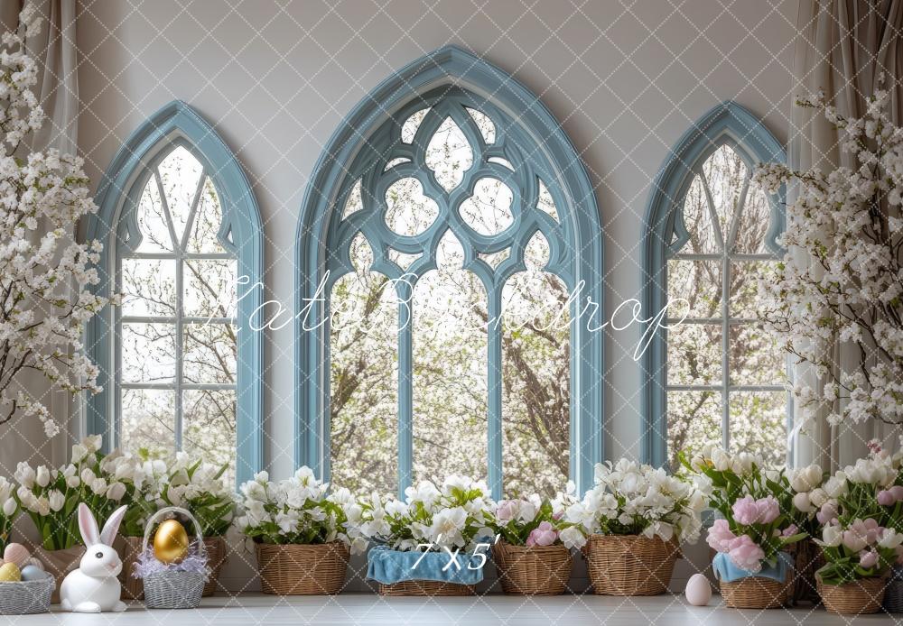 Elegant Blue Gothic Arch Floral Backdrop