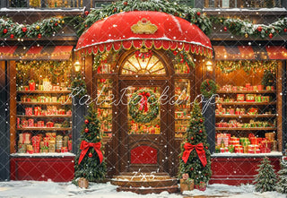 Kate Christmas Gifts Shop Bow Snowy Printed Backdrop Designed by Emetselch