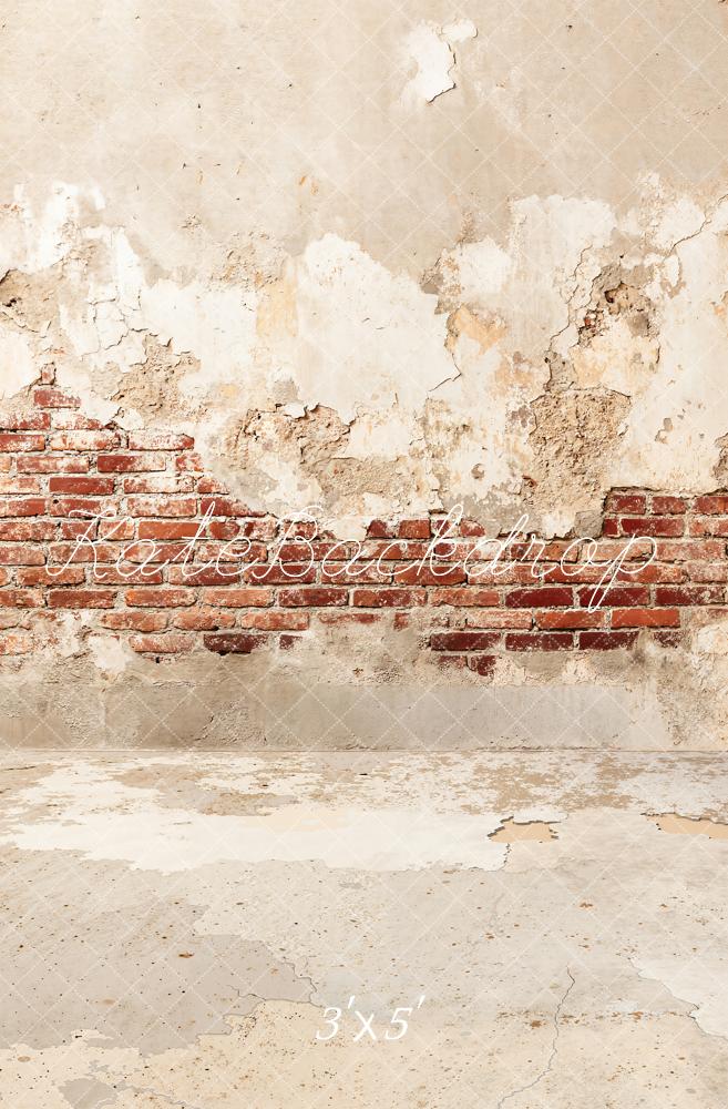 Kate Vintage Brick Exposed Plaster Wall Printed Backdrop Designed by Kate Image