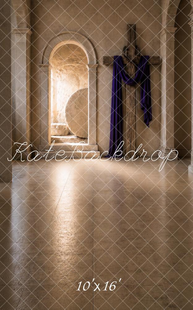 Kate Sweep Christian Easter Holy Week Resurrection Cross Purple Drapery Printed Backdrop Designed by Ashley Ward