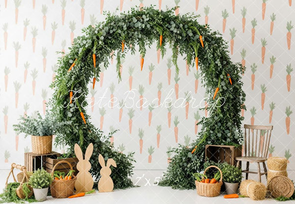 Kate Easter Bunny Carrot Flower Arch Greenery Printed Backdrop Designed by Patty Roberts