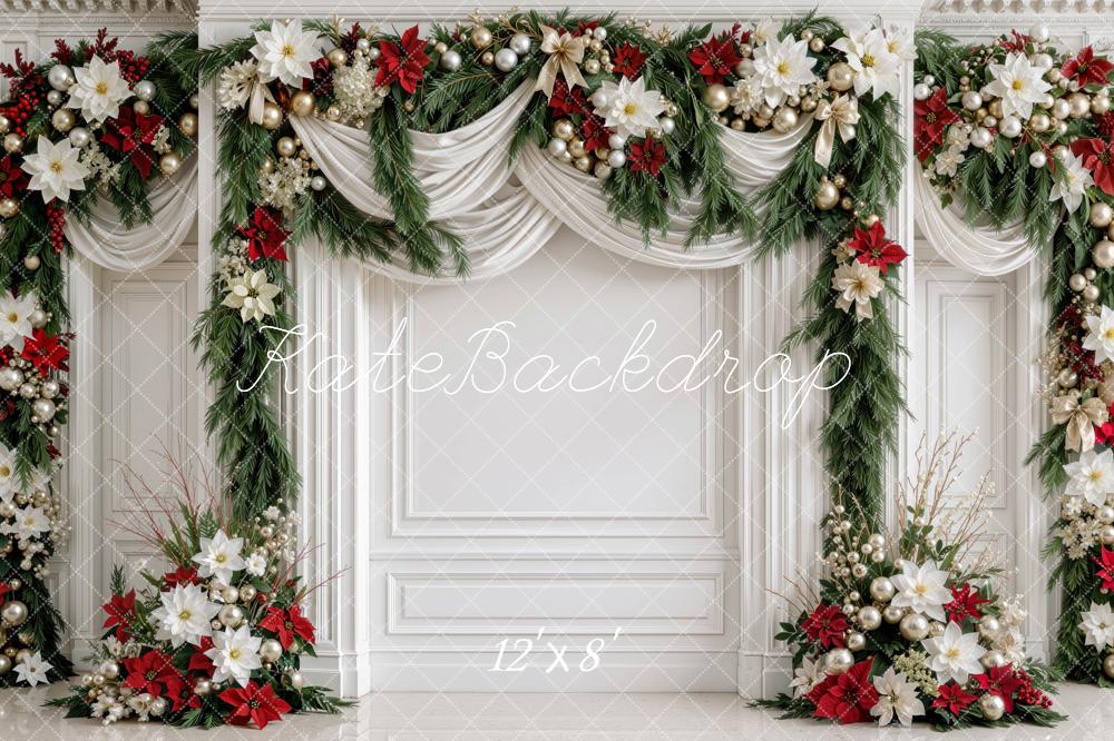 Kate Christmas Floral Garland Draped Panel Wall Printed Backdrop Designed by Mini MakeBelieve