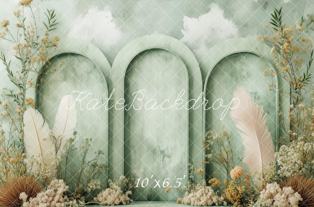 Kate  Boho Floral Green Arched Panels Backdrop Designed by Patty Roberts