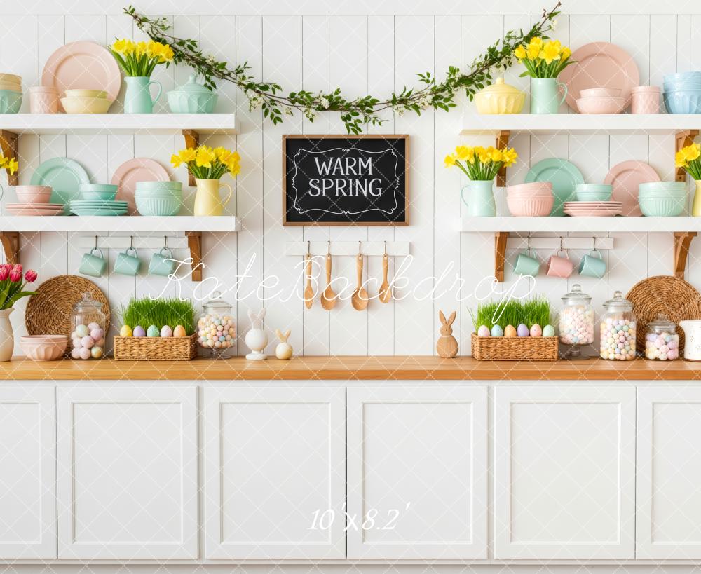 Kate Spring Kitchen Shelves Pastel Easter Eggs Backdrop Designed by Patty Roberts
