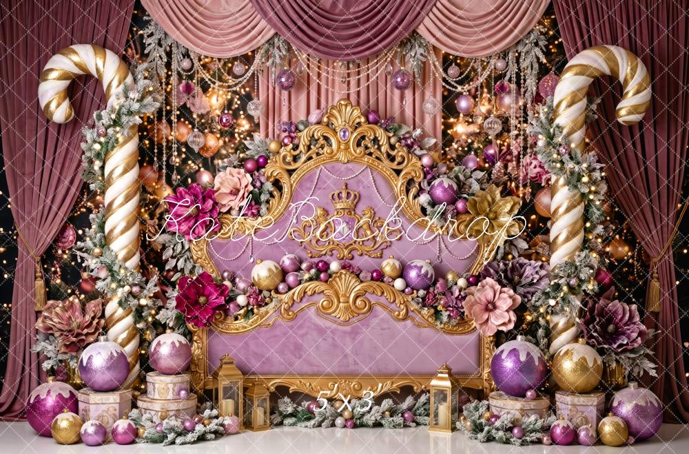 Kate Christmas Headboard Purple Royal Throne Candy Cane Printed Backdrop Designed by Patty Roberts