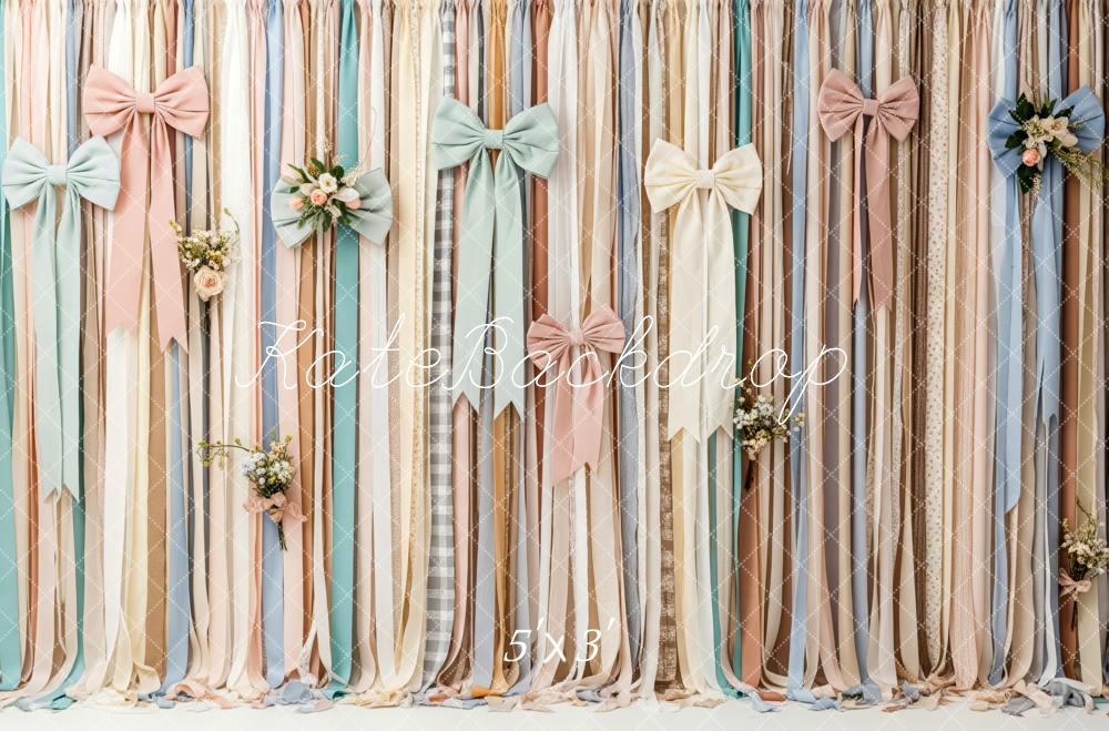 Kate Pastel Ribbon Wall Bows and Flowers Backdrop Designed by Patty Roberts