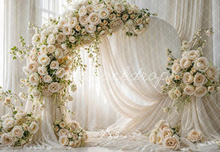 Kate Summer Flower Arch Cream Roses Draped Fabric Printed Backdrop Designed by Emetselch