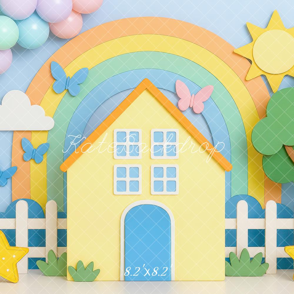 Kate Birthday Rainbow House Pastel Cartoon Backdrop Designed by Mini MakeBelieve