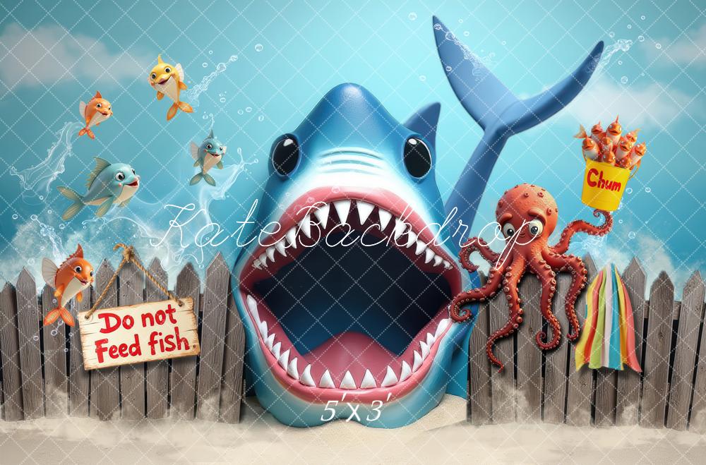 Kate Underwater Shark Ocean Cartoon Fish Octopus Kids Printed Backdrop Designed by Laura Bybee