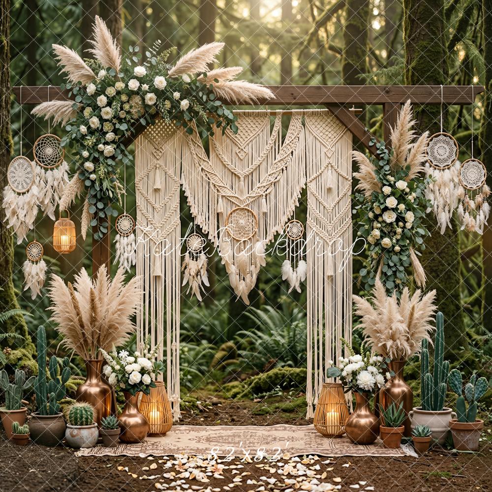 Kate Boho Macrame Dreamcatcher Forest Arch Printed Backdrop Designed by Emetselch