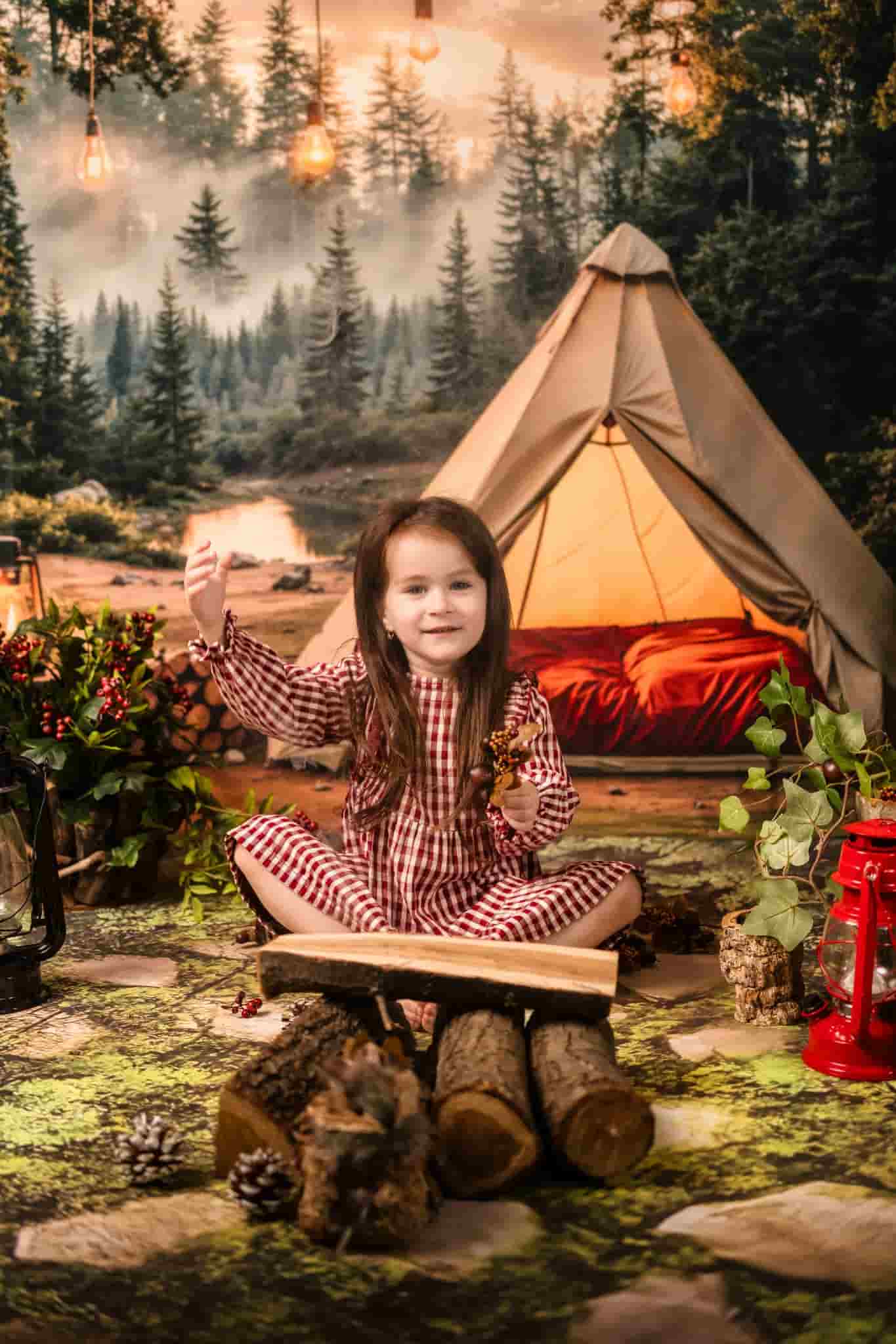 Kate Camping Forest Tent Lights Backdrop Designed by Emetselch