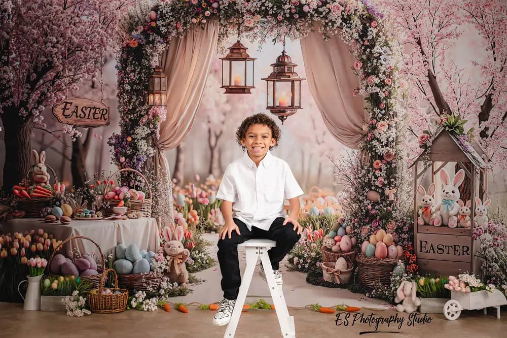 Kate Easter Bunny Flower Arch Cherry Blossom Eggs Backdrop Designed by Emetselch