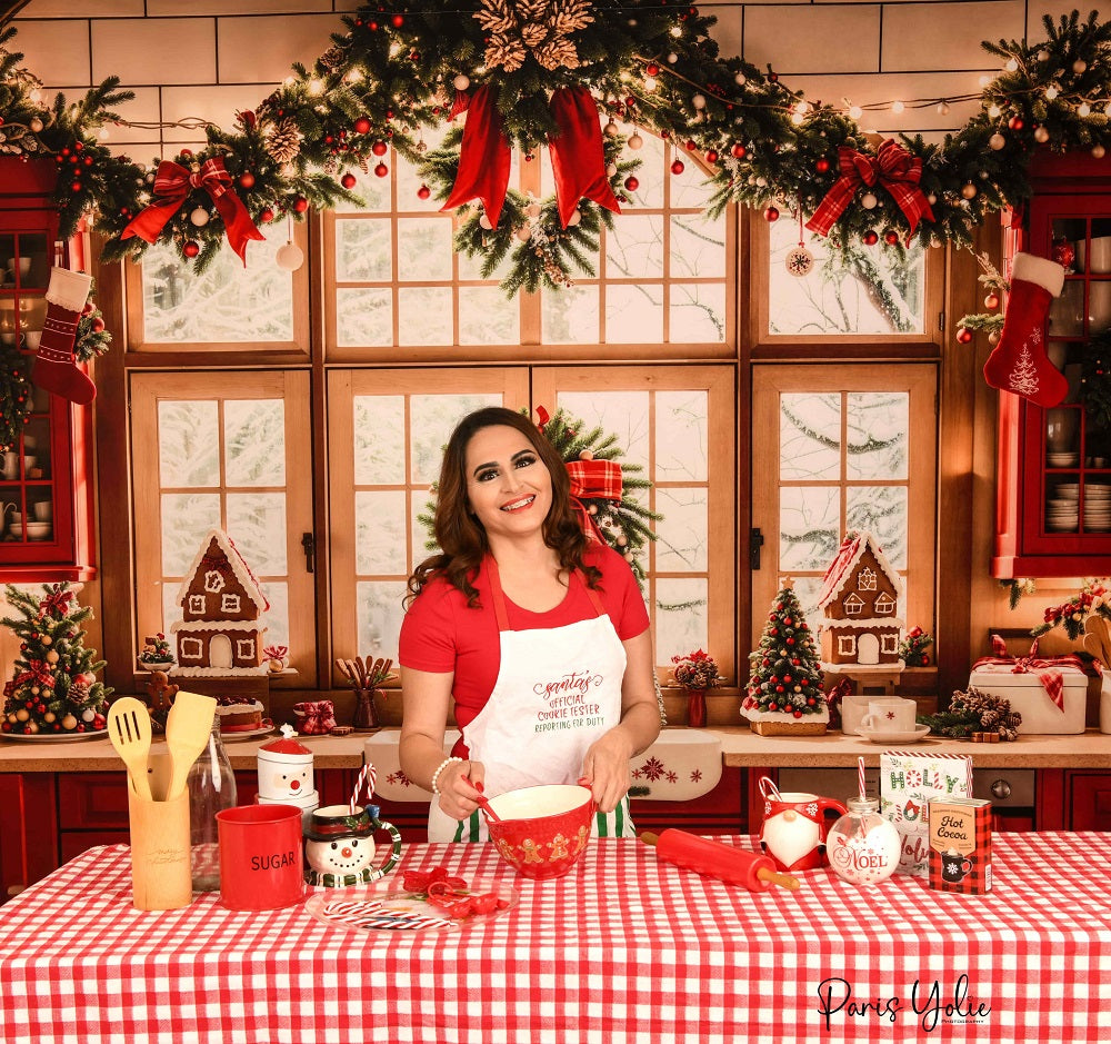 Kate Christmas Kitchen Red Retro Cabinets Window Backdrop Designed by Emetselch