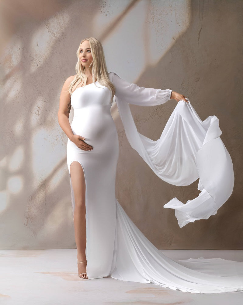 Kate Satin White Custom Maternity Photoshoot Gowns