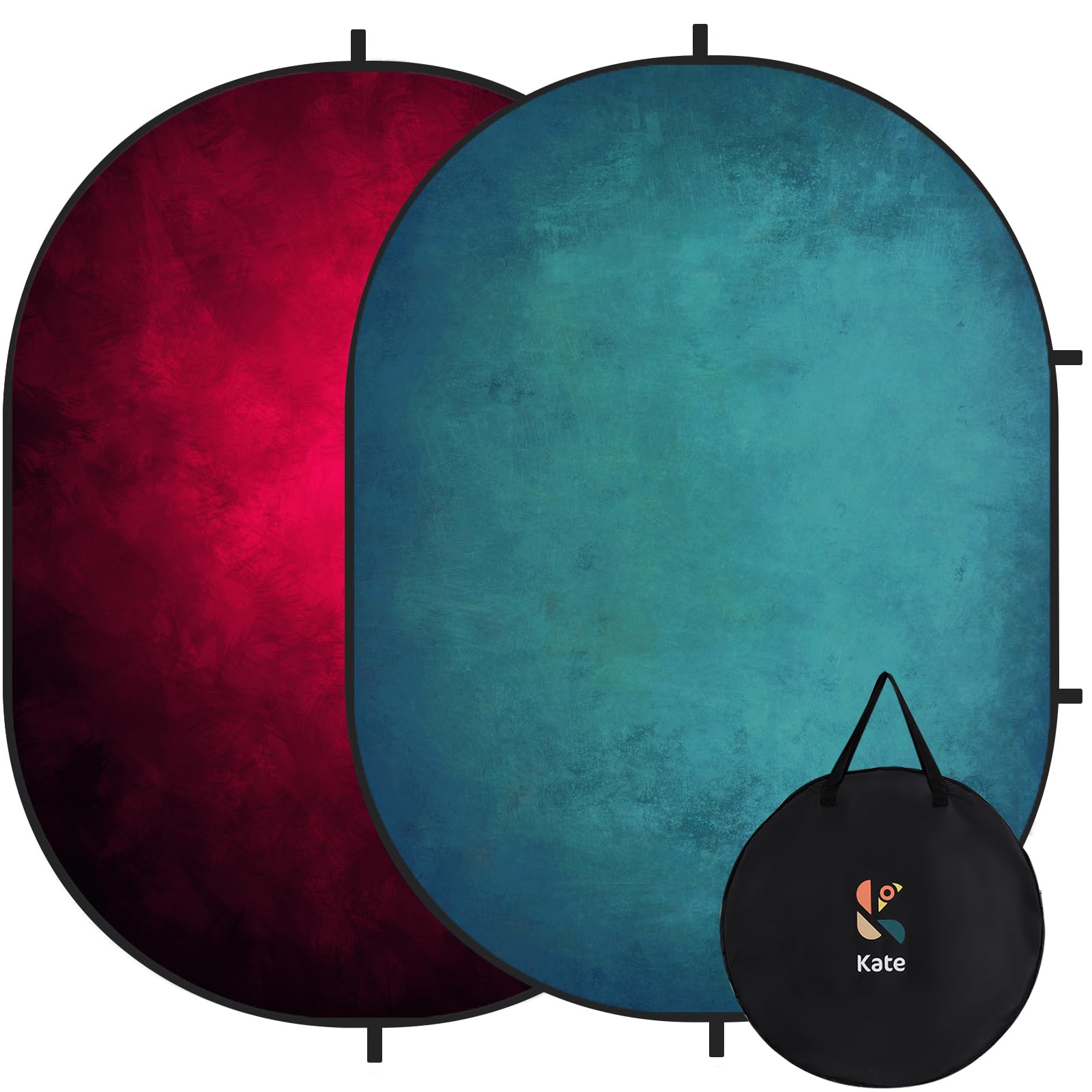 RTS Kate Abstract Red/ Lake Green Microfiber Collapsible Backdrop for Photography 5X6.5ft(1.5x2m) (US & CA Only)