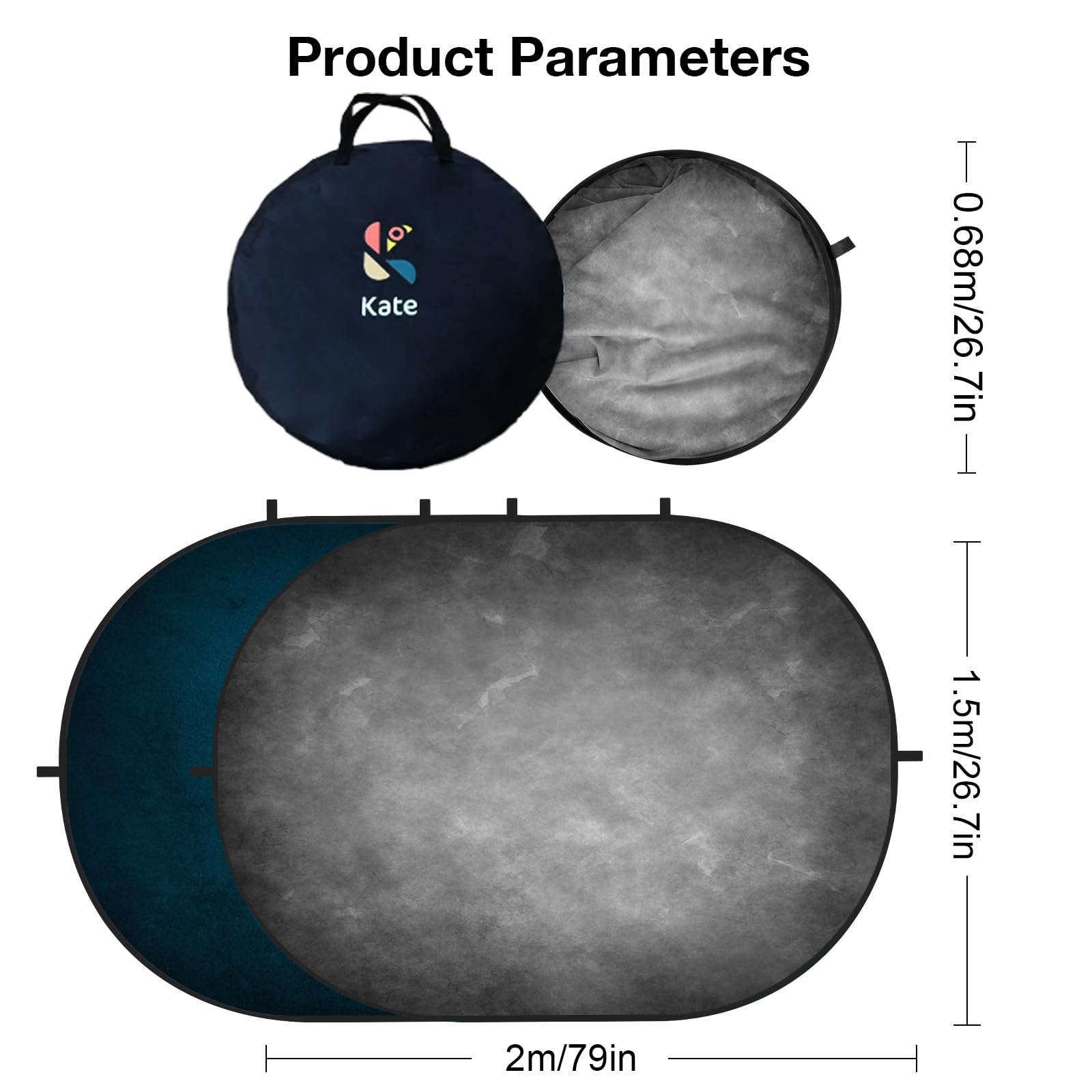 RTS Kate Abstract Dark Blue / Gray Microfiber Collapsible Backdrop for Photography 5X6.5ft(1.5x2m) (US Only)
