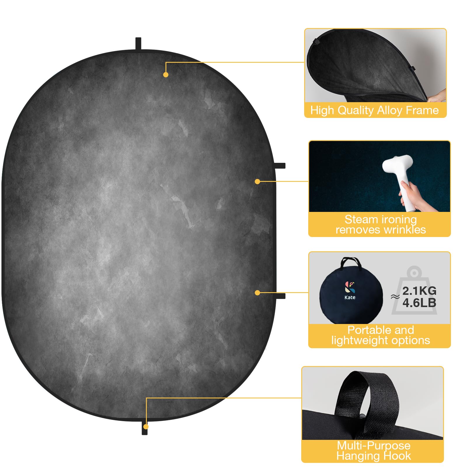 RTS Kate Abstract Dark Blue / Gray Microfiber Collapsible Backdrop for Photography 5X6.5ft(1.5x2m) (US Only)