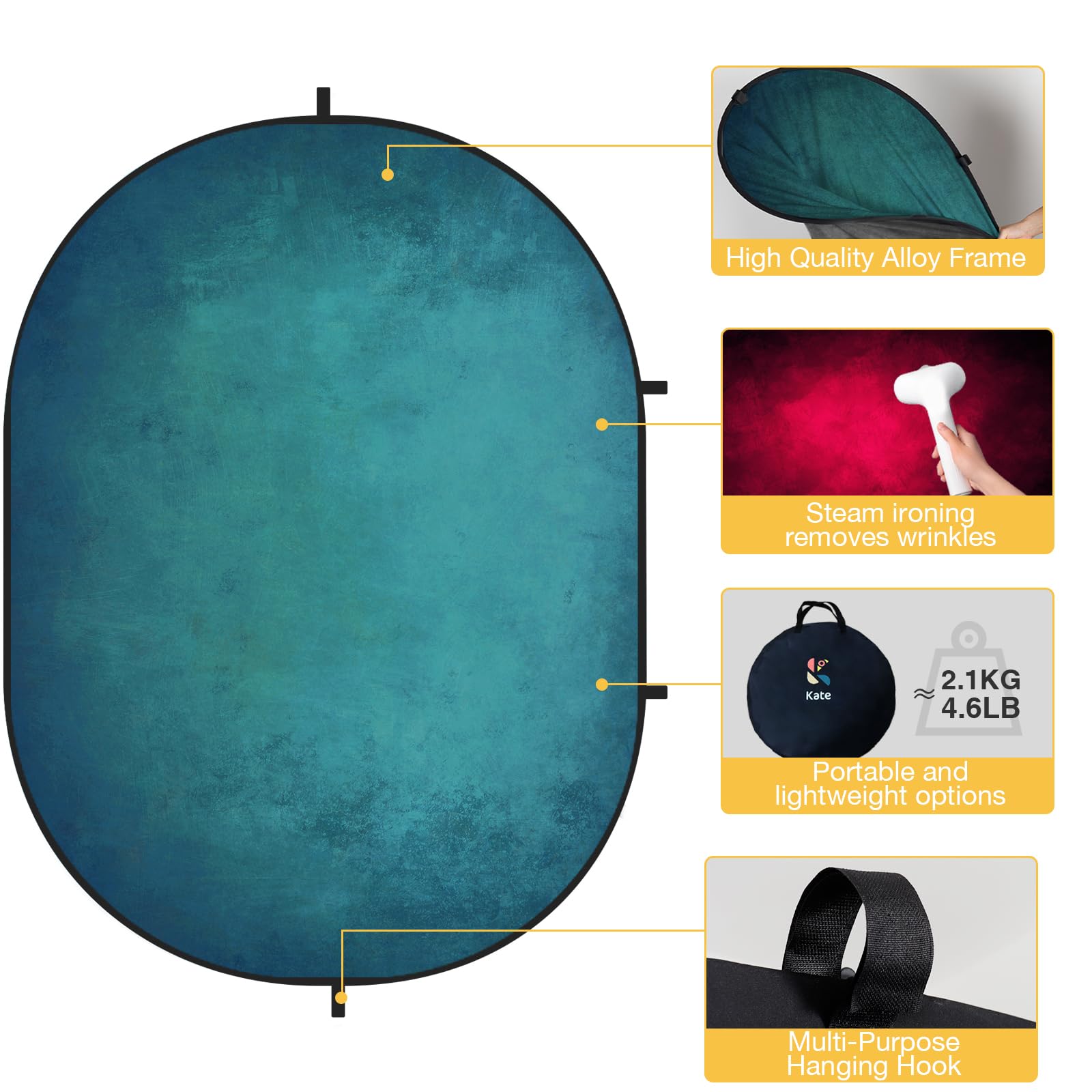 RTS Kate Abstract Red/ Lake Green Microfiber Collapsible Backdrop for Photography 5X6.5ft(1.5x2m) (US Only)
