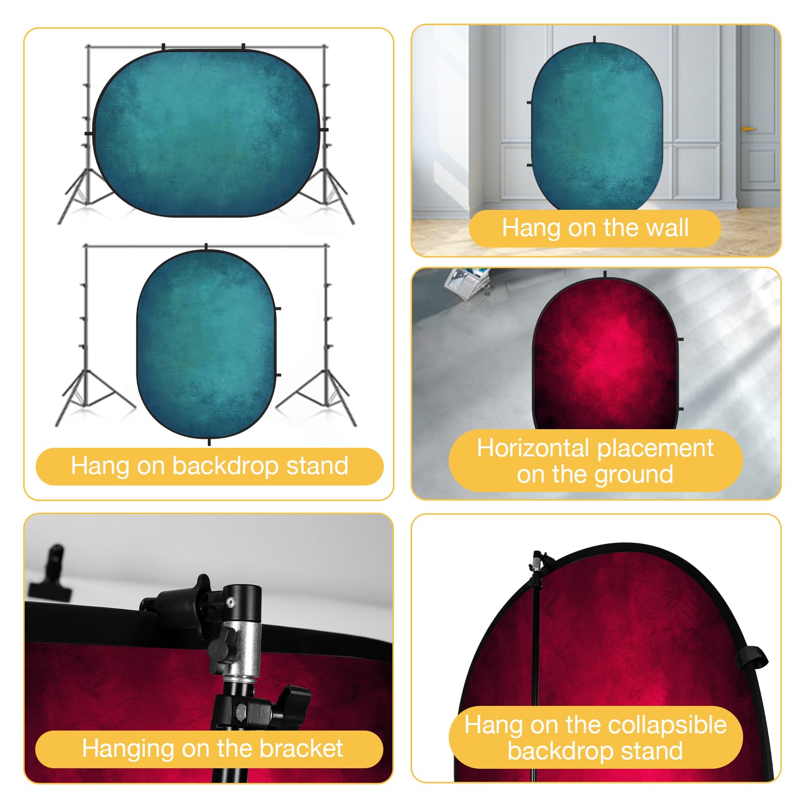 RTS Kate Abstract Red/ Lake Green Microfiber Collapsible Backdrop for Photography 5X6.5ft(1.5x2m) (US Only)
