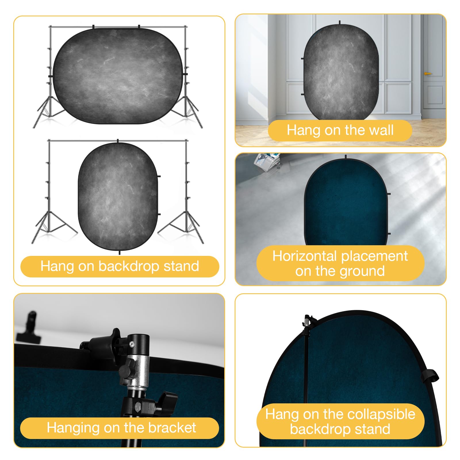 RTS Kate Abstract Dark Blue / Gray Microfiber Collapsible Backdrop for Photography 5X6.5ft(1.5x2m) (US Only)