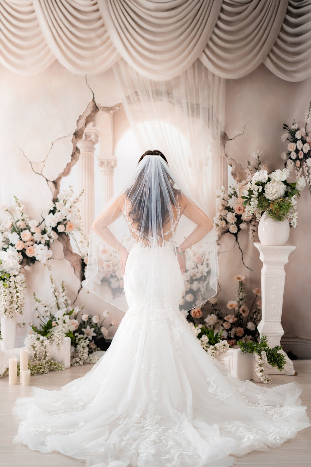Kate Mother's Day Flower Arch Balcony Columns Printed Backdrop Designed by Mini MakeBelieve