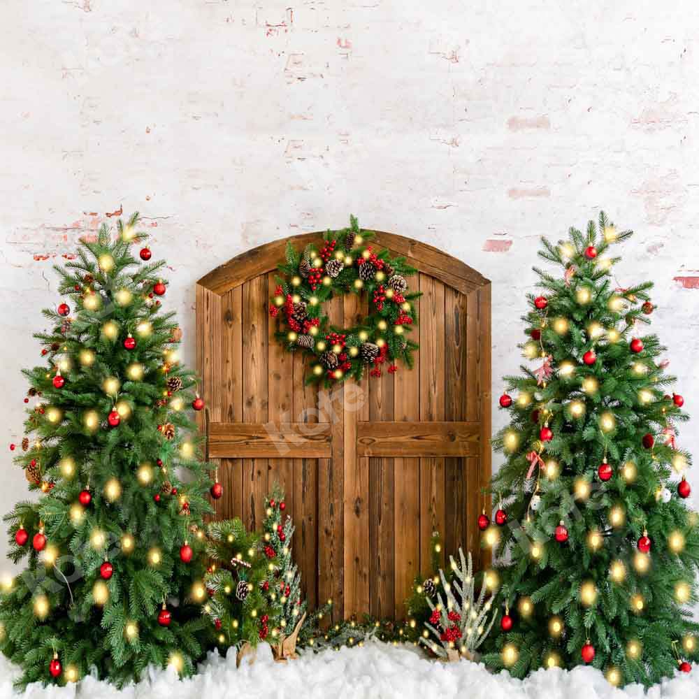 Kate Christmas Tree Wreath Backdrop Snow Winter Designed by Emetselch (only ship to Canada)