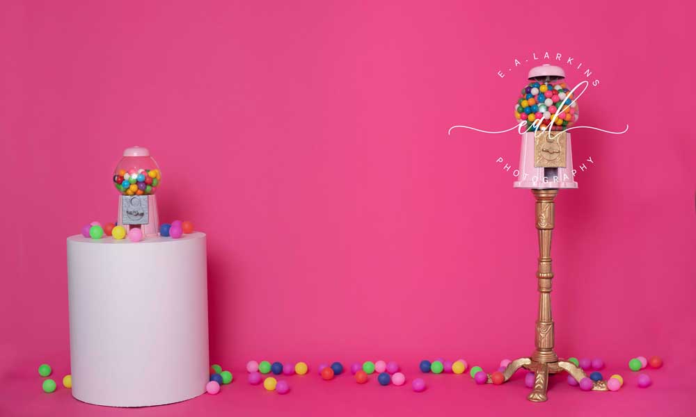 RTS Kate Cake Smash Party Backdrop Pink Gumball Fun Birthday for Photography Designed by Erin Larkins
