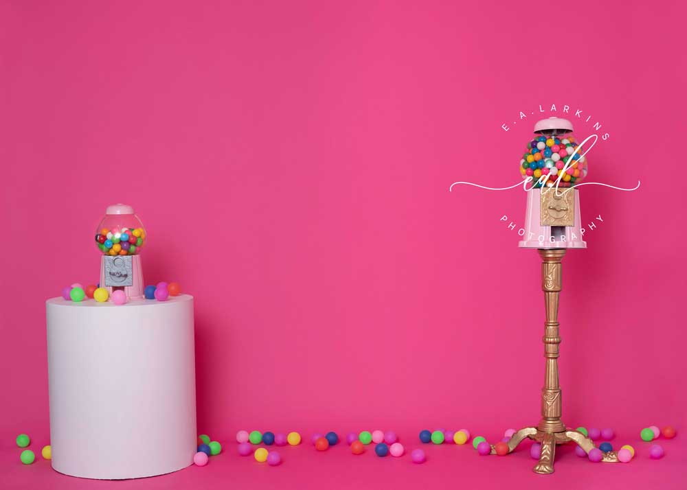 RTS Kate Cake Smash Party Backdrop Pink Gumball Fun Birthday for Photography Designed by Erin Larkins