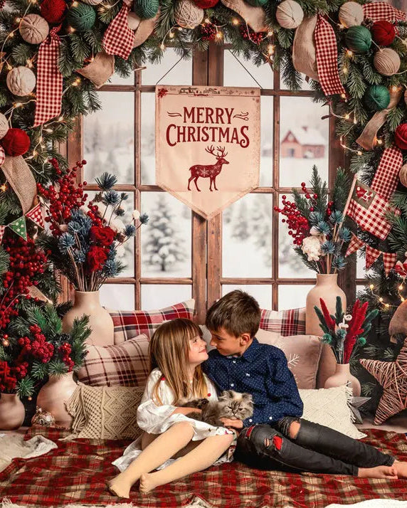 Kate Christmas Flower Arch Bookshelf Window Pillows Printed Backdrop Designed by Emetselch