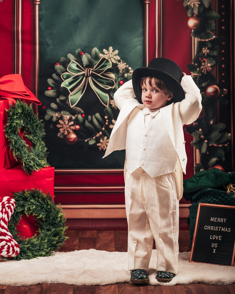 Kate Christmas Tree Red Curtains Retro Wall With Garland Backdrop Designed by Patty Robert