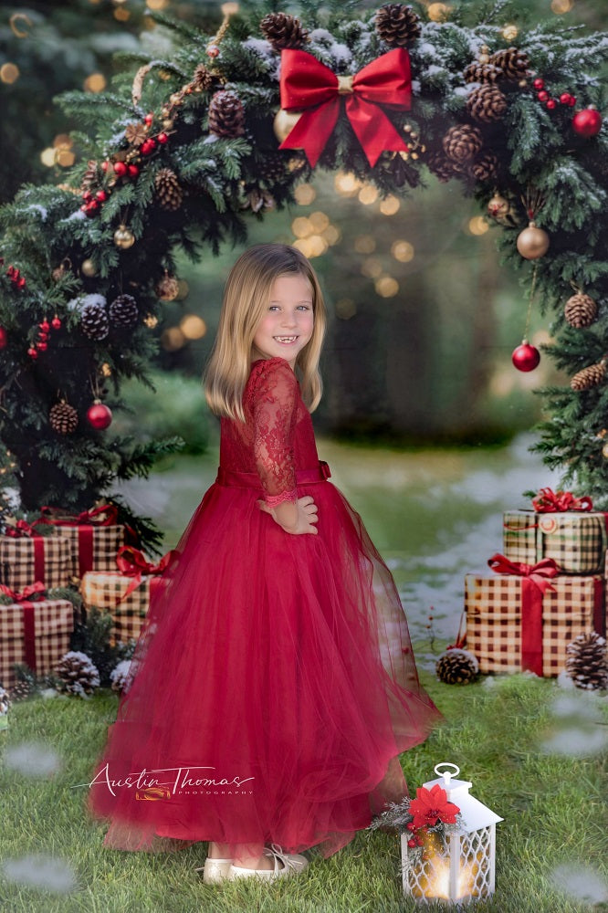 Fondo de bosque de regalo de árboles de pino de Navidad