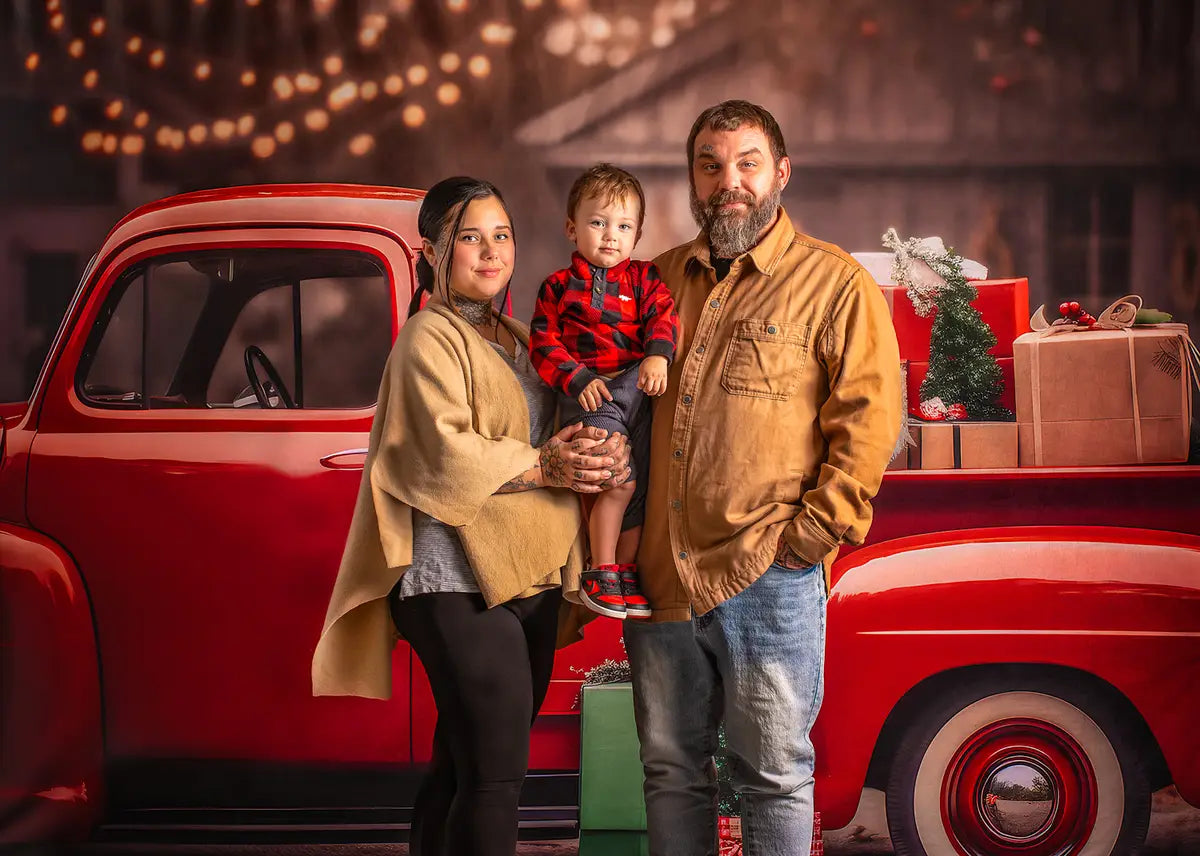 Kate Christmas Gift in Red Truck Fleece Backdrop for Photography