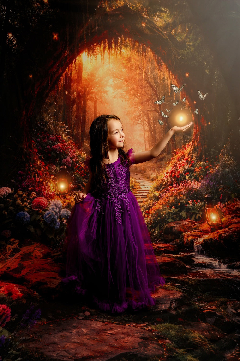 Kate Sweep Fairy Fantasy Forest Flower Arch Pathway Printed Backdrop Designed by Vertigo Productions