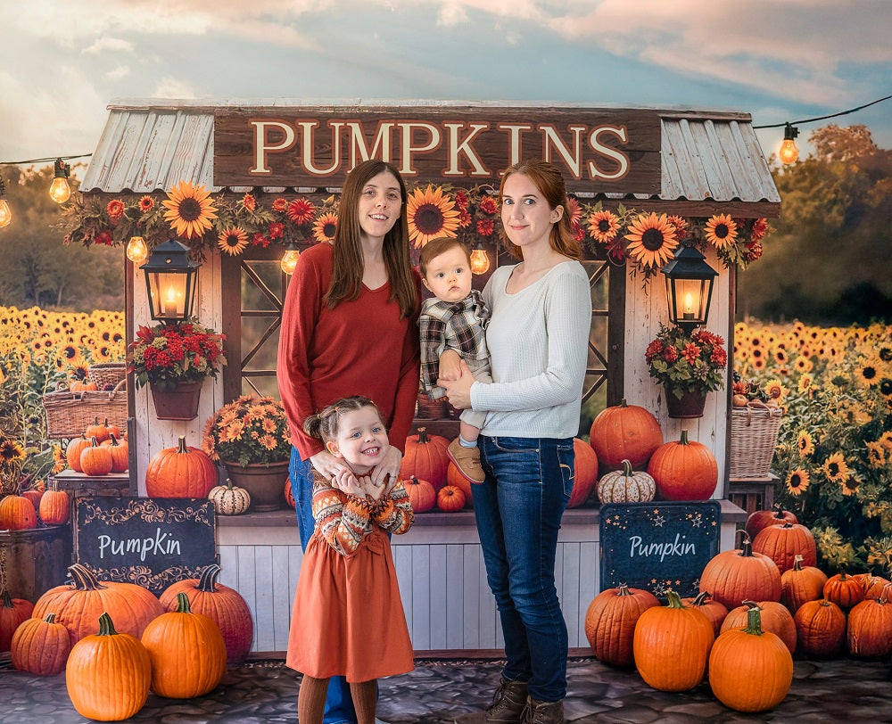 Kate Fall Pumpkin Stand Sunflowers Field Backdrop Designed by Emetselch