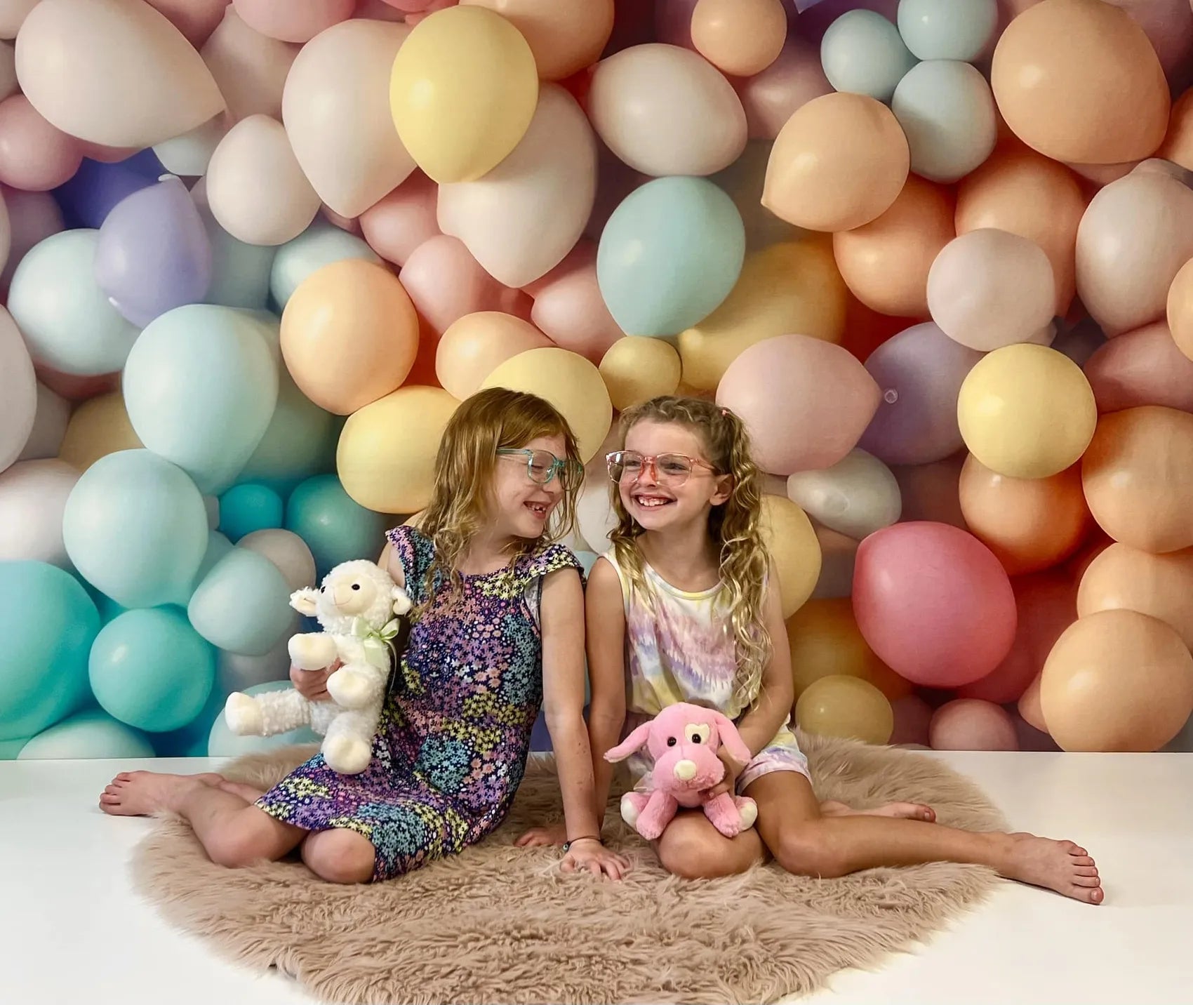 Kate Bright Pastel Rainbow Balloon Wall Birthday Backdrop Designed by Mandy Ringe Photography