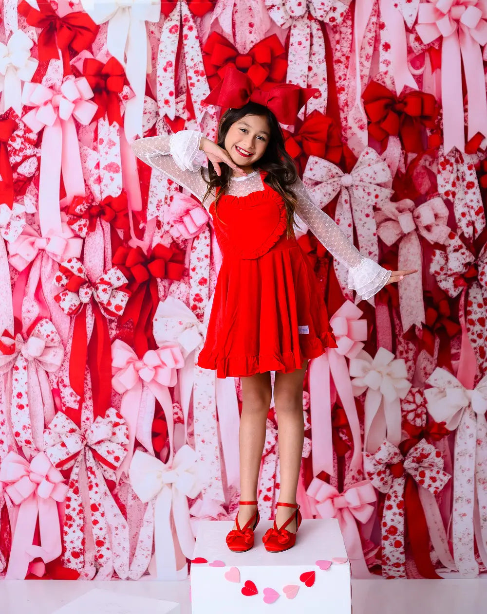 Kate Valentine's Day Red Pink White Floral Ribbon Bows Backdrop Designed by Patty Roberts