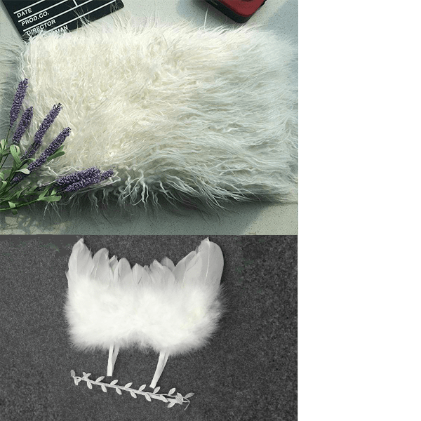 Kate White Flokati Rugs + Angel Feather Wings with Headband Band newborn photo prop