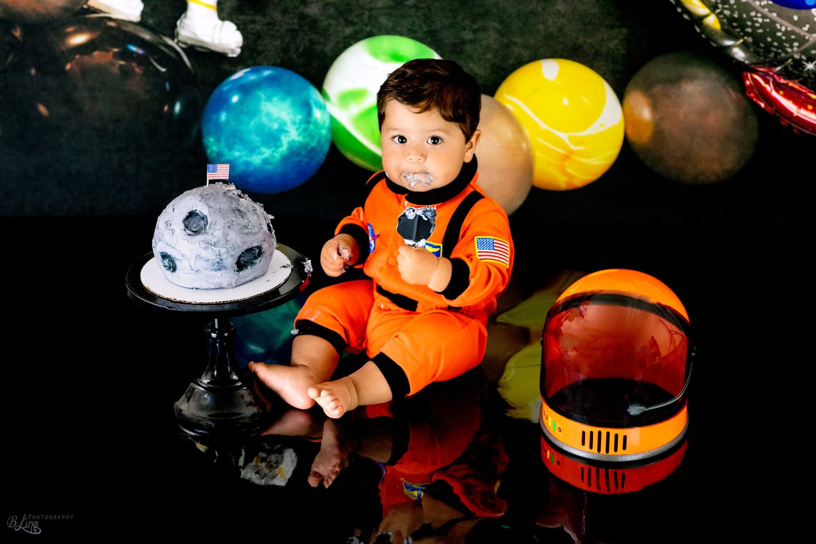 Kate Space Rocket Astronaut Balloon Party Children Backdrop Designed by Kerry Anderson