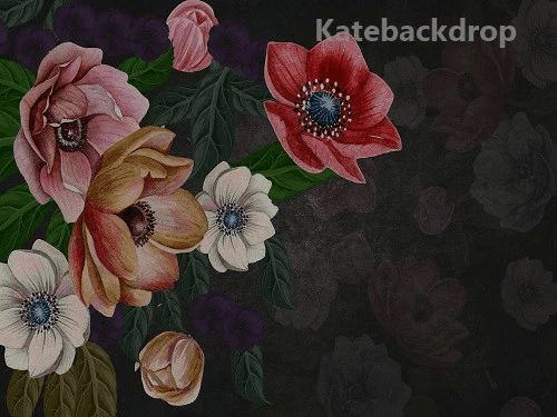 Katebackdrop鎷㈡綖Kate Floral Vintage Flowers Black Backdrop for Photography by Jerry_Sina