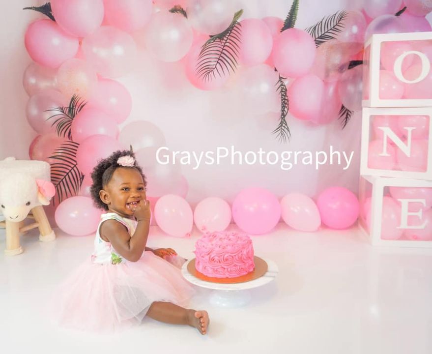 Kate Pink Balloon Garland Birthday Backdrop for Photography Designed by Megan Leigh Photography